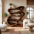 Bar Cabinet Solid Wood with Organic Open Shelves for Living Room