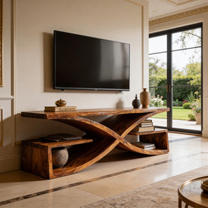 Sculptural Solid Wood TV Console with Curved Base