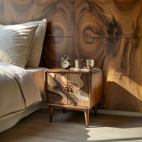 Organic Solid Wood Nightstand with Sculptural Door Design