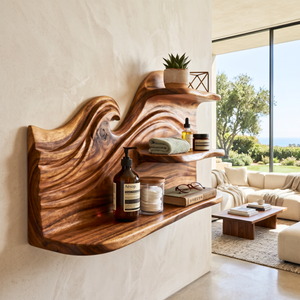 Sculpted Wave Wood Wall Shelf for Vanity and Accessory Storage