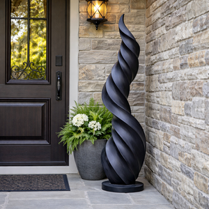 Tall Solid Wood Twisted Flame Sculpture for Entryways and Modern Spaces