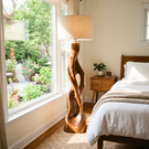 Handcrafted Wood Floor Lamp with Twisting Open-Carved Base