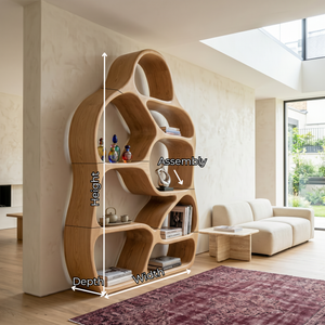 Organic Solid Wood Bookshelf with Asymmetrical Rounded Compartments