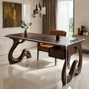 Organic Solid Wood Desk with Sculptural Loop Legs and Floating Drawer