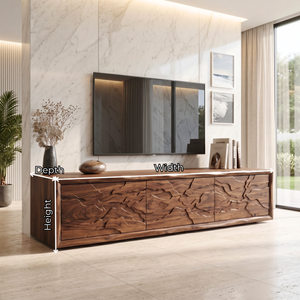 Solid Wood TV Console with Organic Landscape Carved Doors