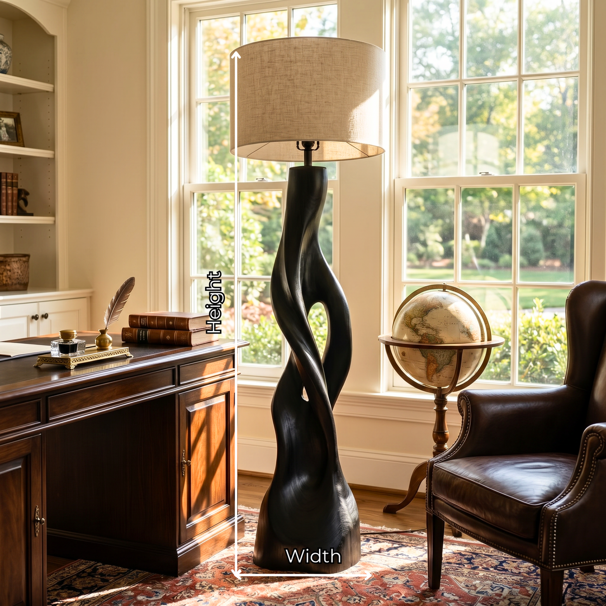 Handcrafted Wood Floor Lamp with Twisting Open-Carved Base
