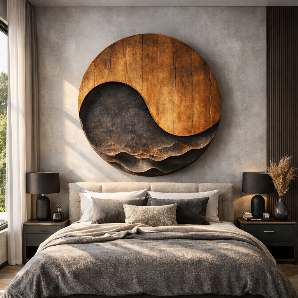 Large Abstract Solid Wood Wall Sculpture with Wave Relief for Modern Living Rooms