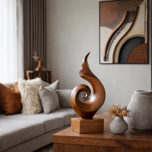 Handmade Abstract Spiral Wood Sculpture Modern Minimalist Tabletop Art Decor