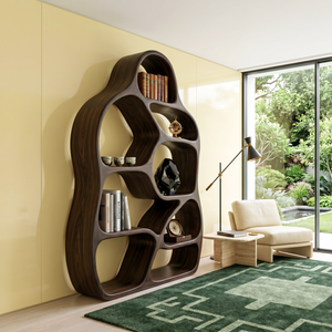 Organic Solid Wood Bookshelf with Asymmetrical Rounded Compartments