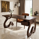 Organic Solid Wood Desk with Sculptural Loop Legs and Floating Drawer