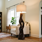 Handcrafted Wood Floor Lamp with Twisting Open-Carved Base
