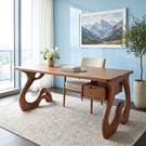 Organic Solid Wood Desk with Sculptural Loop Legs and Floating Drawer
