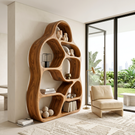 Organic Solid Wood Bookshelf with Asymmetrical Rounded Compartments
