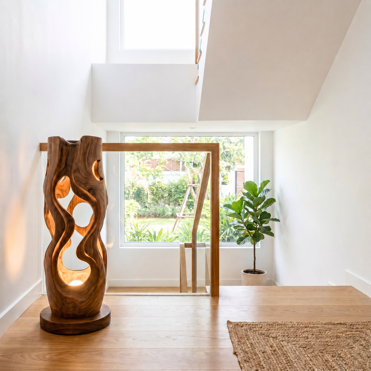 Sculptural Wood Table Lamp with Organic Cutouts