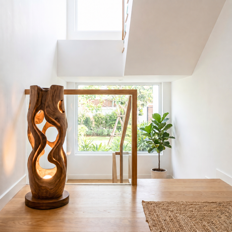 Sculptural Wood Table Lamp with Organic Cutouts