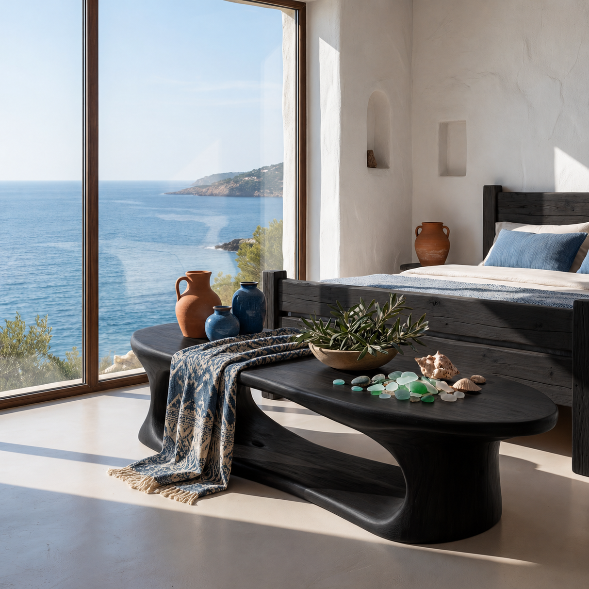 Sculptural Solid Wood Bench with Flowing Open Base for Entryway
