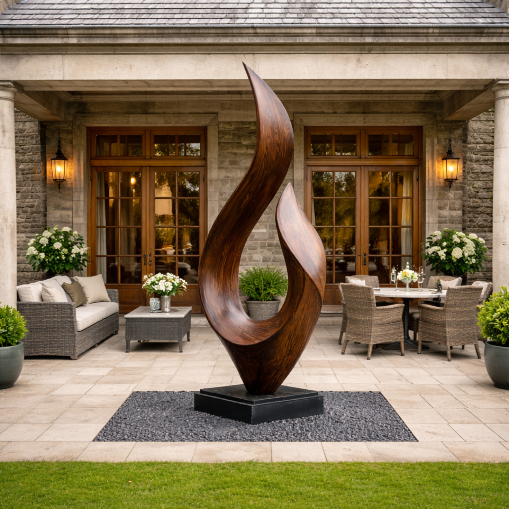 Contemporary Leaf Form Garden Solid Wood Sculpture for Landscape and Outdoor Display