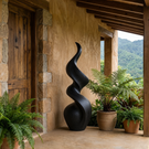 Handcrafted Solid Wood Floor Sculpture with Twisting Flame Form