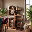 Solid Wood Wine Cabinet with Sculptural Tree Form for Home Bar