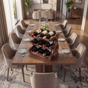 Rustic Solid Wood Wine Rack Natural Edge Bottle Holder Multi Tier Dining Table Display