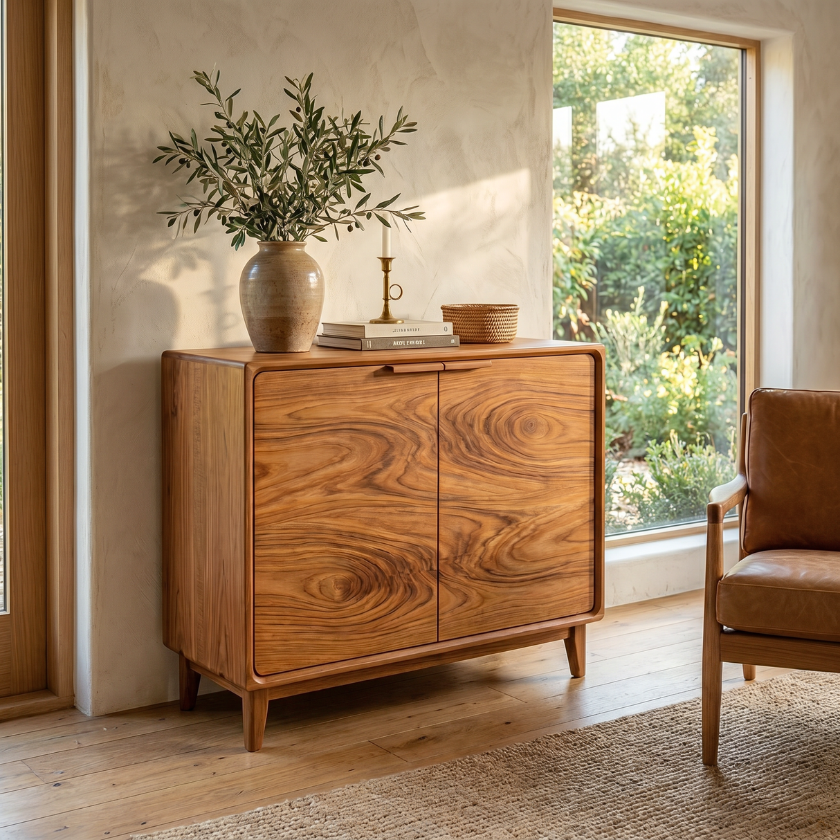 Handcrafted Solid Wood Two Door Sideboard Cabinet for Living Room