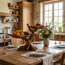 Solid Wood Branch Fruit Bowl Stand with Two Sculptural Display Trays
