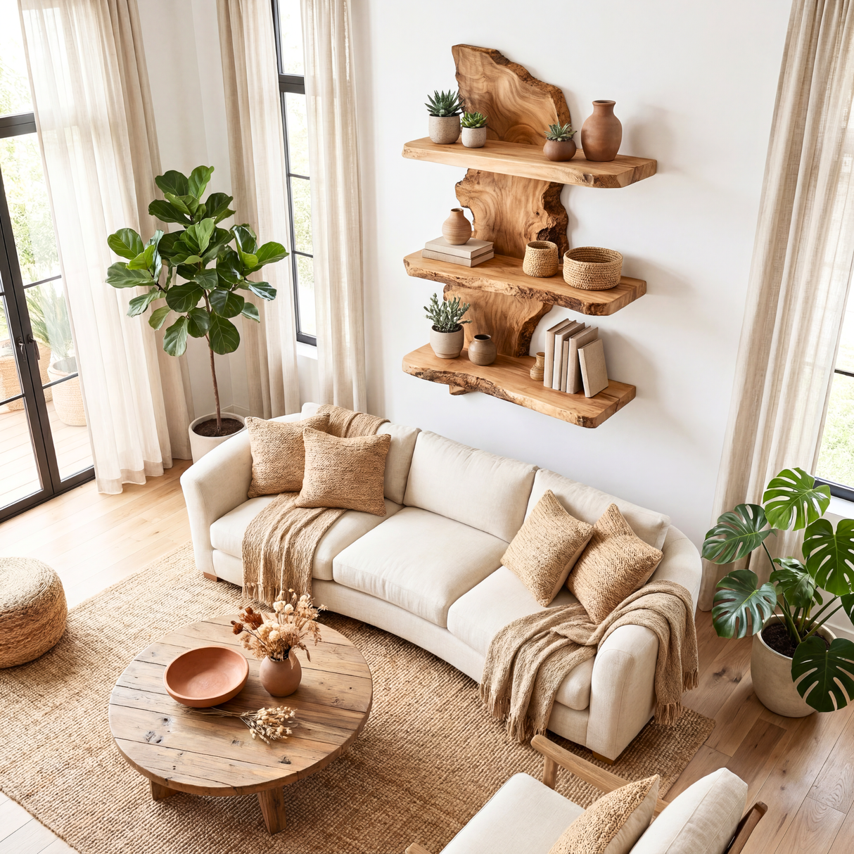 Live Edge Wooden Wall Shelf Handmade Floating Solid Wood Modern Rustic Shelving