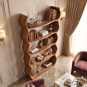 Organic Wavy Bookshelf Handmade Sculptural Wooden Display Shelf Modern Storage Unit