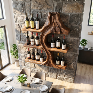 Volcanic Inspired Solid Wood Wine Rack Wall Shelf