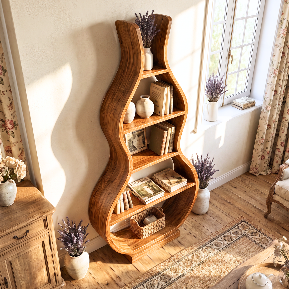 Handmade Organic Wooden Floor Shelf Sculptural Storage Display