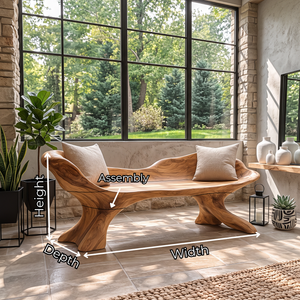 Curved Solid Wood Outdoor Bench with Sculptural Wing Backrest