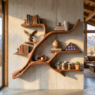 Organic Solid Wood Wall Shelf with Branch Inspired Display Design