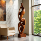 Handcrafted Solid Wood Ascending Spiral Floor Sculpture with Open Carved Form