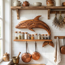Solid Wood Dolphin Wall Shelf Spice Rack with Long Open Jar Display