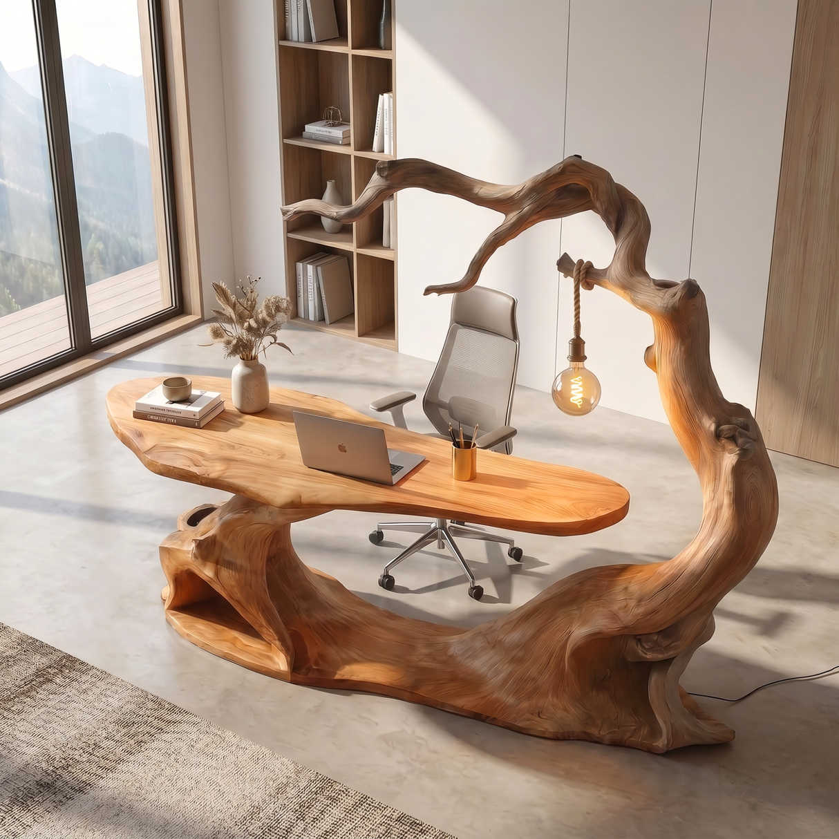 Office Desk Solid Wood with Organic Curved Design for Home Office