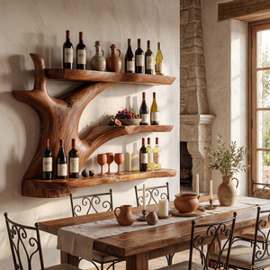 Handcrafted Solid Wood Wall Mounted Bar Shelf with Organic Open Display