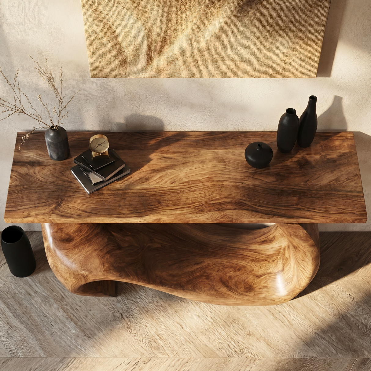 Console Table Solid Wood with Asymmetric Loop Base for Entryway Decor