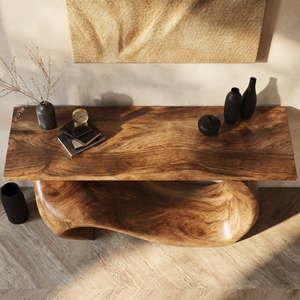 Console Table Solid Wood with Asymmetric Loop Base for Entryway Decor