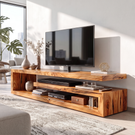 TV Console Solid Wood with Open Shelving for Living Room