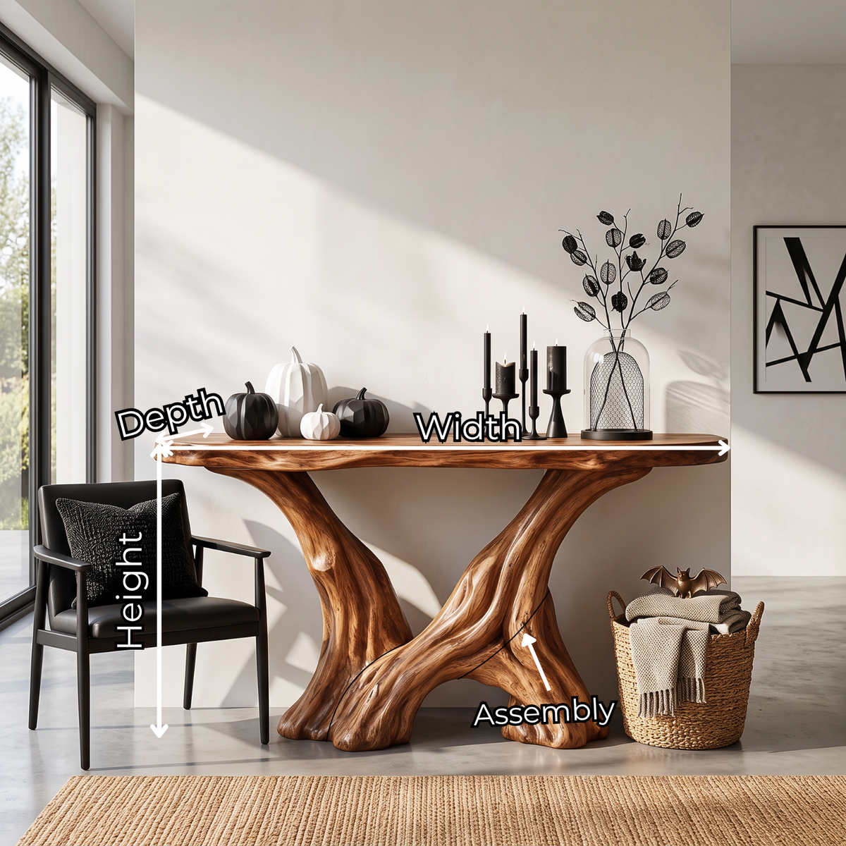 Organic Solid Wood Console Table with Sculptural Root Base