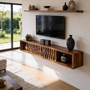 Luxury Sculptural Solid Wood Floating TV Console