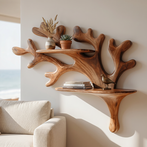 Handcrafted Solid Wood Coral Branch Wall Shelf for Bathroom Storage