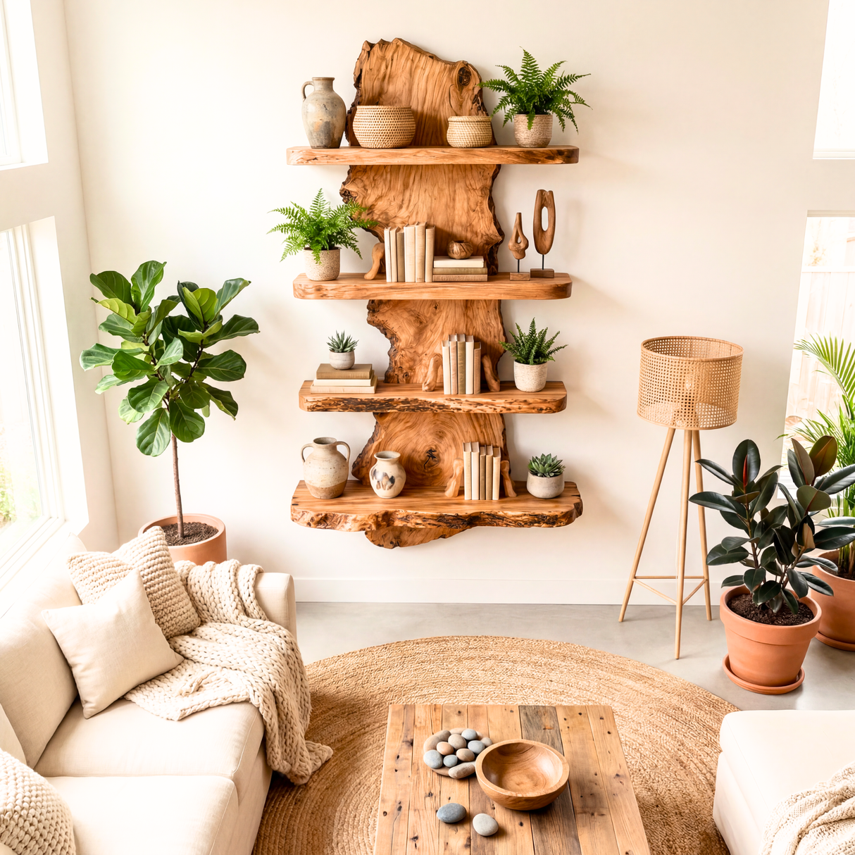 Live Edge Wooden Wall Shelf Rustic Floating Solid Wood Shelving