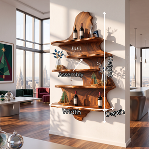 Sculptural Solid Wood Wine Rack with Tiered Floating Shelves