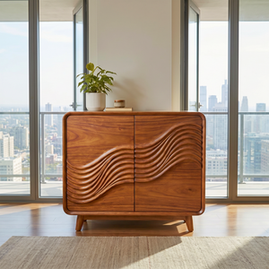 Handcrafted Solid Wood Sideboard with Sculpted Wave Doors