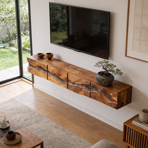 Artisan Sculpted Solid Wood Floating TV Console