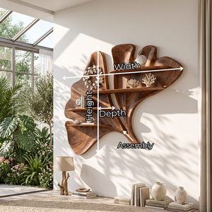 Sculptural Solid Wood Wall Shelf with Flowing Leaf Form and Floating Shelves