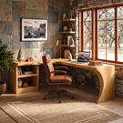 Organic L-Shaped Solid Wood Desk With Open Shelf For Home Office