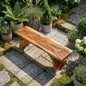 Minimalist Solid Wood Bench with Sculpted Organic Base