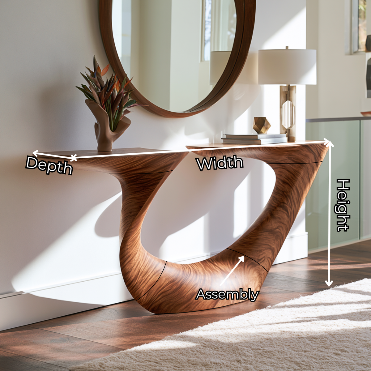 Organic Solid Wood Console Table with Sculptural Double Curve Base